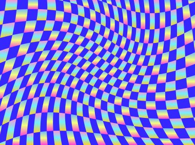 Çılgın psikedelik, asit tribi. Bozulmuş ağ, optik illüzyon. Parlak soyut arkaplan gradyan rengi. Posterler, afişler ve promosyon ürünleri için tasarım. Vektör illüstrasyonu