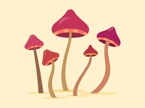 Hallucinogenic Mushrooms Toadstool Mushrooms Red Caps Acid Trip Poisonous Mushrooms — Vetor de Stock