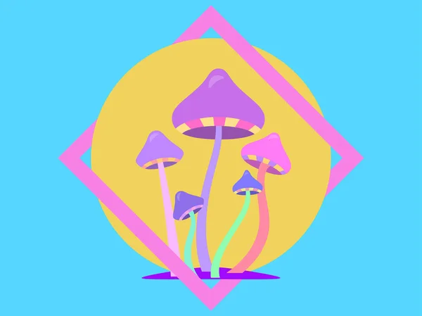 Futuristic Mushrooms Style 80S Frame Sun Hallucinogenic Mushrooms Acid Trip — Image vectorielle