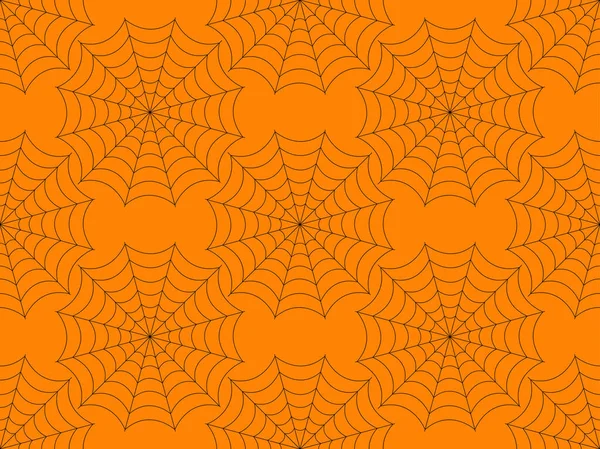 Black Cobweb Orange Background Seamless Pattern Spider Web Halloween Design — ストックベクタ