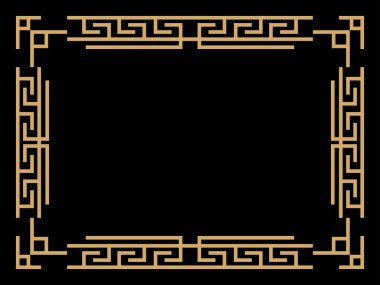 Art deco çerçeve. Klasik doğrusal sınır. Davetiyeler, broşürler ve tebrik kartları için bir şablon tasarla. Geometrik altın çerçeveli. 1920 'lerin tarzı - 1930' lar. Vektör illüstrasyonu