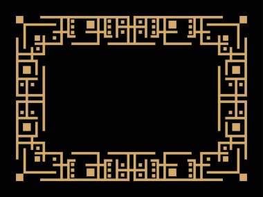 Art deco çerçeve. Klasik doğrusal sınır. Davetiyeler, broşürler ve tebrik kartları için bir şablon tasarla. Geometrik altın çerçeveli. 1920 'lerin tarzı - 1930' lar. Vektör illüstrasyonu