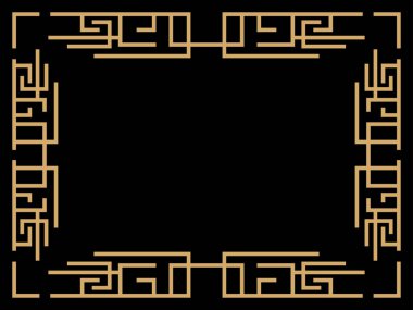 Art deco çerçeve. Klasik doğrusal sınır. Davetiyeler, broşürler ve tebrik kartları için bir şablon tasarla. Geometrik altın çerçeveli. 1920 'lerin tarzı - 1930' lar. Vektör illüstrasyonu