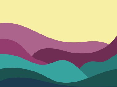 Minimalist tarzda doğal bir manzara. Düzlükler ve dağlar, tarlalar ve çayırlar. Parmak izleri, posterler ve iç tasarım için boho dekoru. Orta Çağ modern dekoru. Vektör illüstrasyonu