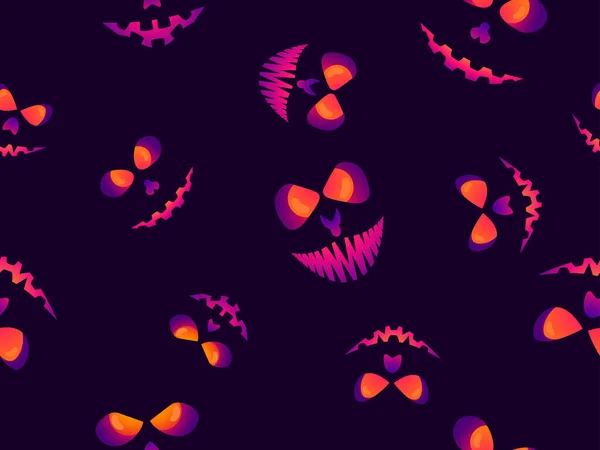 Scary Face Glowing Eyes Seamless Pattern Evil Scary Eyes Carved — Archivo Imágenes Vectoriales