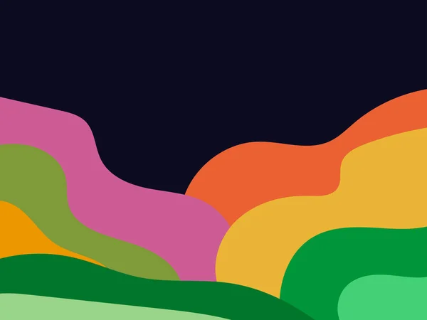 Colorful Wavy Landscape Minimalistic Style Flat Design Boho Decor Prints — Stockvektor