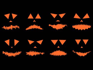 Set of scary Halloween faces. Carve scary pumpkin faces. Festive Halloween design for posters, banners and greeting cards. Vector illustration