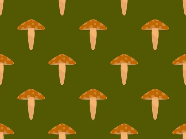 Mushrooms Seamless Pattern Mushroom Hat Dots Green Background Design Posters — Stock Vector