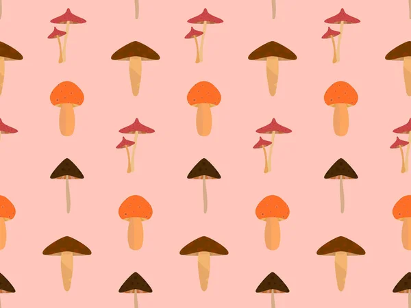 Mushrooms Seamless Pattern Various Mushrooms Edible Toadstools Poisonous Mushrooms Hallucinogenic —  Vetores de Stock