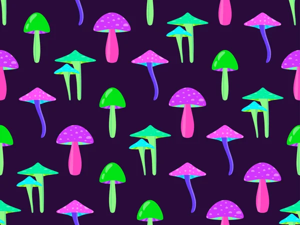 Cogumelos Psicadélicos Sem Costura Padrão Viagem Ácida Cogumelos Coloridos Estilo — Vetor de Stock
