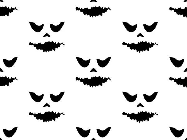 Black Silhouettes Scary Faces White Background Seamless Pattern Ghostly Face — Archivo Imágenes Vectoriales