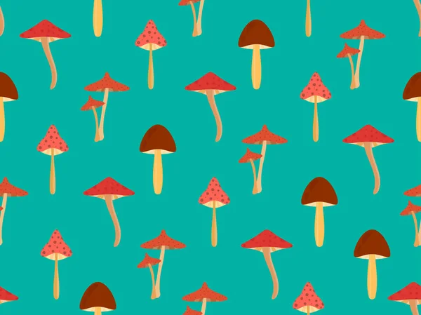Toadstool Mushrooms Seamless Pattern Mushrooms Red Caps Edible Poisonous Toadstool — Vetor de Stock