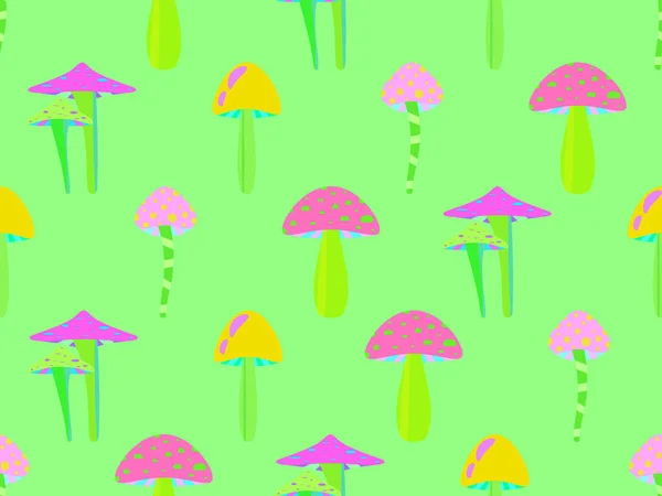 Psychedelic Mushrooms Seamless Pattern Acid Trip Bright Colorful Mushrooms Style — Stockový vektor