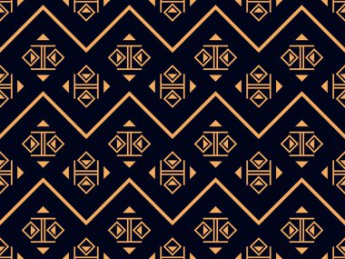 Art deco seamless pattern in a linear style. Golden lines on a black background. Geometric retro ornament design for print, posters and promotional items. Vector illustration