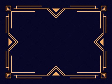 Art deco çerçeve. Klasik doğrusal sınır. Davetiyeler, broşürler ve tebrik kartları için bir şablon tasarla. Geometrik altın çerçeveli. 1920 'lerin tarzı - 1930' lar. Vektör illüstrasyonu