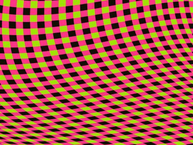 Distorted mesh, optical illusion. Rave psychedelic, acid trip. Bright abstract background green and red color. Design for posters, banners and promotional items. Vector illustration