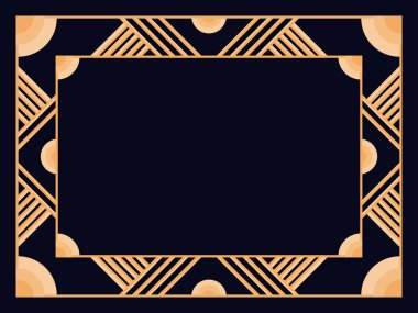 Art deco çerçeve. Klasik doğrusal sınır. Davetiyeler, broşürler ve tebrik kartları için bir şablon tasarla. Geometrik altın çerçeveli. 1920 'lerin tarzı - 1930' lar. Vektör illüstrasyonu