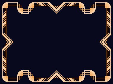 Art deco çerçeve. Klasik doğrusal sınır. Davetiyeler, broşürler ve tebrik kartları için bir şablon tasarla. Geometrik altın çerçeveli. 1920 'lerin tarzı - 1930' lar. Vektör illüstrasyonu