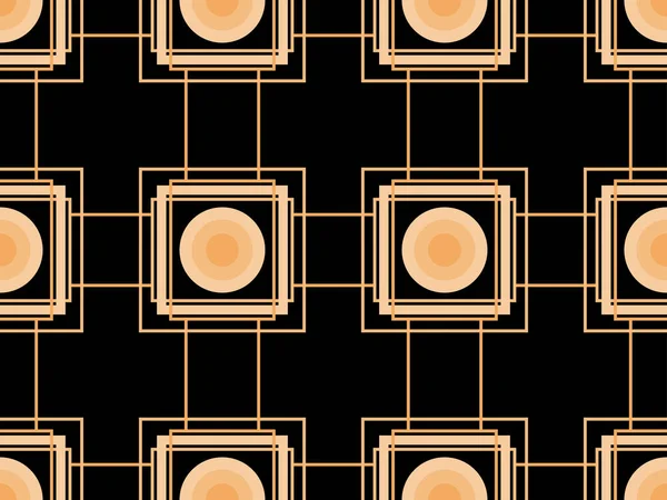 Art Deco Bezproblemowy Wzór Złota Linia Sztuki Czarnym Tle Klasyczna — Wektor stockowy