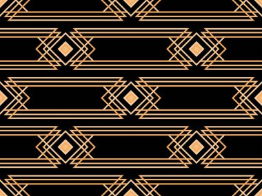 Sanat deco tarzında geometrik kusursuz desen. Altın çizgiler deseni, klasik doğrusal stil. Duvar kağıtları, afişler, posterler ve reklam pazarlama için bir şablon tasarlayın. Vektör illüstrasyonu