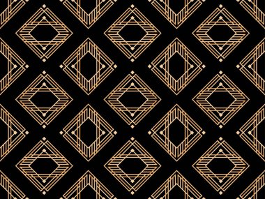Sanat deco tarzında geometrik kusursuz desen. Altın çizgiler deseni, klasik doğrusal stil. Duvar kağıtları, afişler, posterler ve reklam pazarlama için bir şablon tasarlayın. Vektör illüstrasyonu