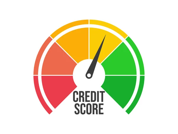 公正なクレジットスコア 信用格付け指標は白地に隔離されています 矢印は黄色を示しています クレジットスコアゲージ アプリ バナー ポスターのデザイン ベクターイラスト — ストックベクタ