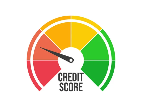 信用度が低い 信用格付け指標は白地に隔離されています 矢は赤を指す クレジットスコアゲージ アプリ バナー ポスターのデザイン ベクターイラスト — ストックベクタ