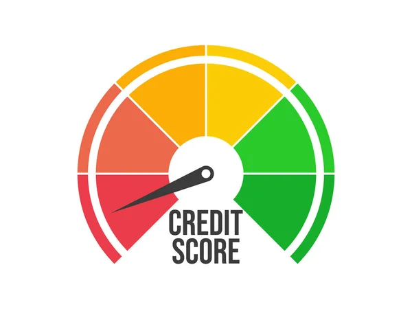 信用不良者だ 信用格付け指標は白地に隔離されています 矢は赤を指す クレジットスコアゲージ アプリ バナー ポスターのデザイン ベクターイラスト — ストックベクタ