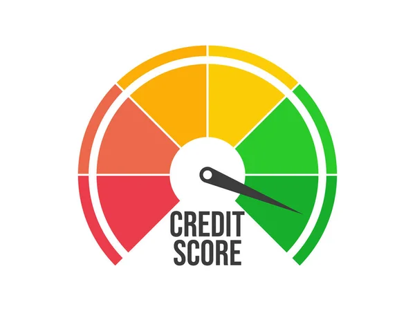 優れたクレジットスコア 信用格付け指標は白地に隔離されています 矢印は緑色を示しています クレジットスコアゲージ アプリ バナー ポスターのデザイン ベクターイラスト — ストックベクタ