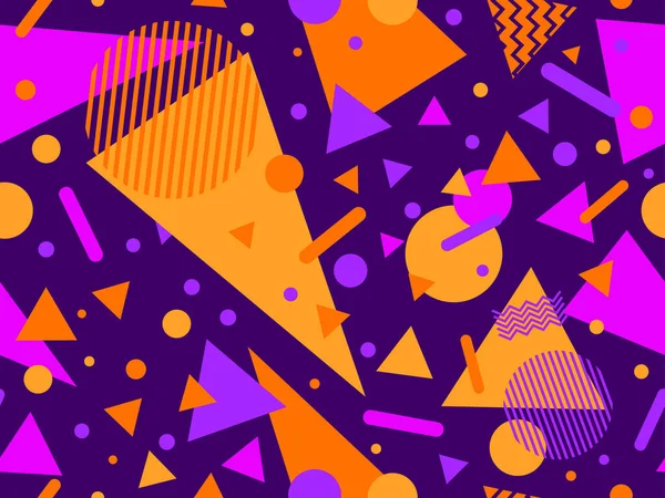 孟菲斯无缝图案几何形状80年代风格 万圣节彩色调色板橙色和紫色 促销产品 包装纸 小册子和印刷品的设计 矢量说明 — 图库矢量图片