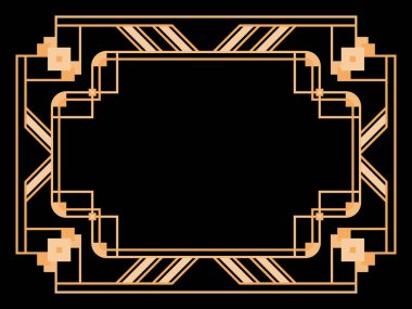 Art deco çerçeve. Klasik doğrusal sınır. Davetiyeler, broşürler ve tebrik kartları için bir şablon tasarla. Geometrik altın çerçeveli. 1920 'lerin tarzı - 1930' lar. Vektör illüstrasyonu