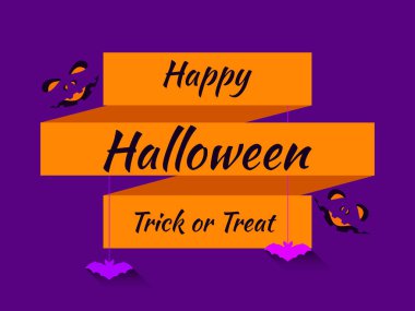 31 Ekim Cadılar Bayramın kutlu olsun, şeker mi şaka mı? Cadı şapkası ve yarasalara oyulmuş Cadılar Bayramı afişi. Tebrik kartları, posterler ve afişler için tasarım. Vektör illüstrasyonu