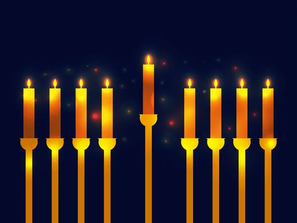 Glad Chanukkah Menorah Med Nio Ljus Symbol För Judisk Högtid — Stock vektor