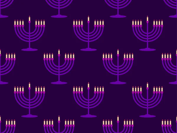 Menorah Com Nove Velas Hanukkah Sem Costura Padrão Feliz Hanukkah — Vetor de Stock