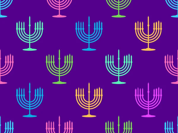 Menorah Nine Hanukkah Candles Seamless Pattern Happy Hanukkah Multicolored Menorahs — Stock Vector