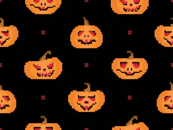 Calabazas Pixeladas Con Caras Talladas Para Halloween Patrón Sin Costuras — Vector de stock