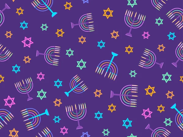 Modèle Sans Couture Avec Menorahs Étoiles David Menorah Avec Neuf — Image vectorielle