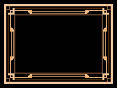 Art deco çerçeve. Klasik doğrusal sınır. Davetiyeler, broşürler ve tebrik kartları için bir şablon tasarla. Geometrik altın çerçeveli. 1920 'lerin tarzı - 1930' lar. Vektör illüstrasyonu
