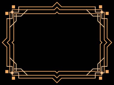 Art deco çerçeve. Klasik doğrusal sınır. Davetiyeler, broşürler ve tebrik kartları için bir şablon tasarla. Geometrik altın çerçeveli. 1920 'lerin tarzı - 1930' lar. Vektör illüstrasyonu