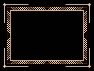 Art deco çerçeve. Klasik doğrusal sınır. Davetiyeler, broşürler ve tebrik kartları için bir şablon tasarla. Geometrik altın çerçeveli. 1920 'lerin tarzı - 1930' lar. Vektör illüstrasyonu