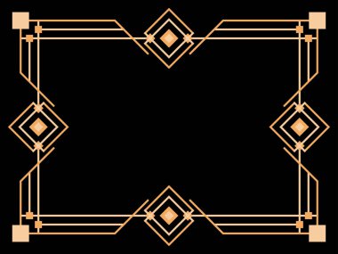 Art deco çerçeve. Klasik doğrusal sınır. Davetiyeler, broşürler ve tebrik kartları için bir şablon tasarla. Geometrik altın çerçeveli. 1920 'lerin tarzı - 1930' lar. Vektör illüstrasyonu