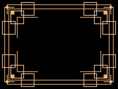 Art deco çerçeve. Klasik doğrusal sınır. Davetiyeler, broşürler ve tebrik kartları için bir şablon tasarla. Geometrik altın çerçeveli. 1920 'lerin tarzı - 1930' lar. Vektör illüstrasyonu