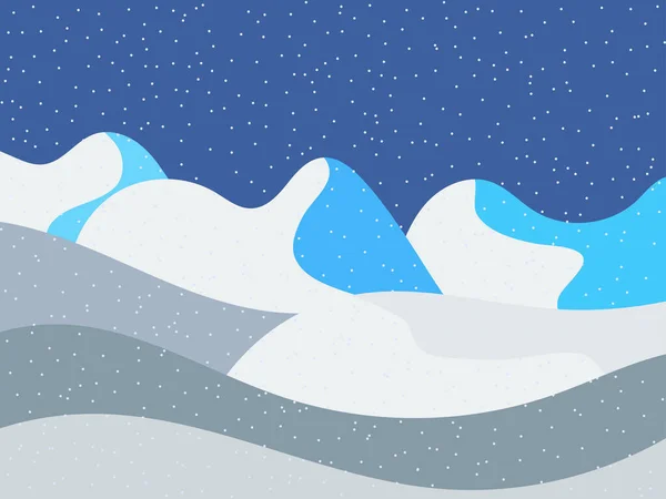 雪の丘と冬の風景 平らなスタイルで山の風景 冬の寒さ 雪の丘の眺め ポスター 旅行代理店やプロモーションアイテムのためのデザイン ベクターイラスト — ストックベクタ