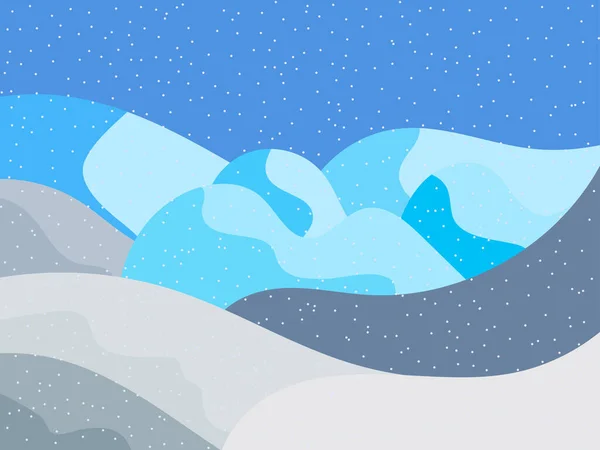 눈덮인 풍경은 평평하고 겨울은 날씨입니다 눈덮인 언덕들의 포스터 여행사 물품을 — 스톡 벡터