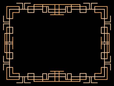 Art deco çerçeve. Klasik doğrusal sınır. Davetiyeler, broşürler ve tebrik kartları için bir şablon tasarla. Geometrik altın çerçeveli. 1920 'lerin tarzı - 1930' lar. Vektör illüstrasyonu