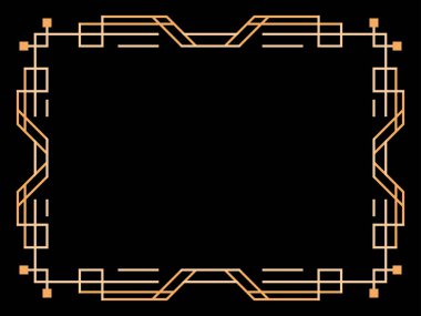 Art deco çerçeve. Klasik doğrusal sınır. Davetiyeler, broşürler ve tebrik kartları için bir şablon tasarla. Geometrik altın çerçeveli. 1920 'lerin tarzı - 1930' lar. Vektör illüstrasyonu