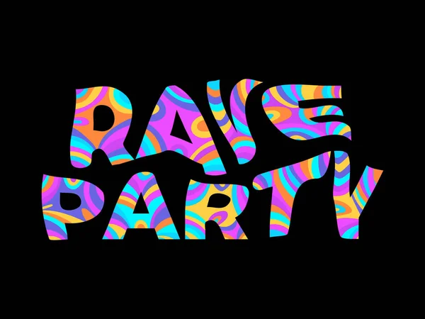 Rave Party Text Banner Rave Psychedelisch Gestreifter Text Hipster Stil — Stockvektor