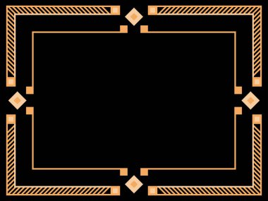 Art deco çerçeve. Klasik doğrusal sınır. Davetiyeler, broşürler ve tebrik kartları için bir şablon tasarla. Geometrik altın çerçeveli. 1920 'lerin tarzı - 1930' lar. Vektör illüstrasyonu