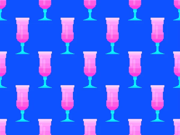 Cocktail Glass Seamless Pattern Martini Glass Pixel Art Bit Graphic — Stock Vector