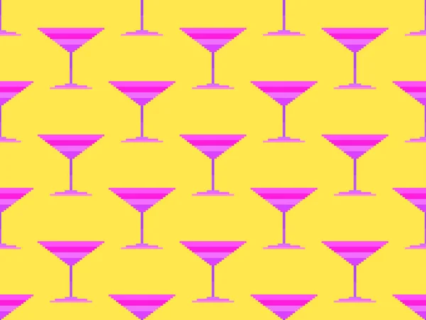 Pixel Cocktail Glasses Style 80S Seamless Pattern Martini Glasses Pixel — Stock Vector